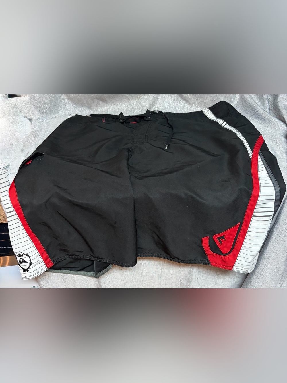 Quiksilver Black Swim Board Shorts with Red and White Trim